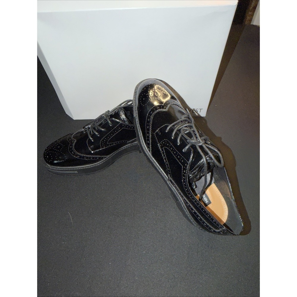 9 West Women's Brogues Patent Leather Wing Tip Platform Derby Shoe Sz 8.5 NIB - Picture 6 of 9